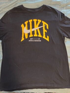 Nike Black Short-Sleeve Tee with Yellow Logo and White Swoosh